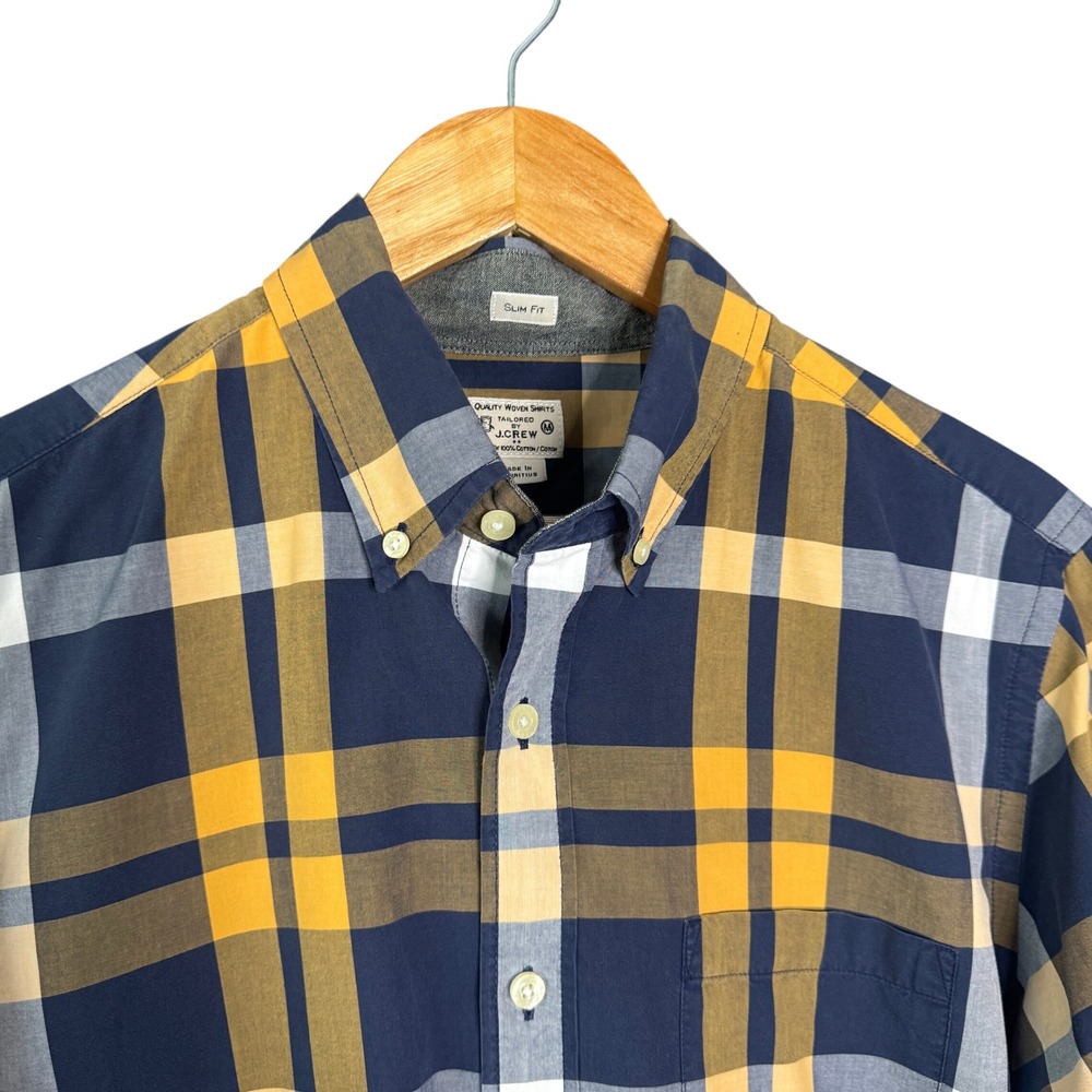 J.Crew Slim Fit Shirt Mens M Button Down Blue Yellow Plaid Preppy Classic Office